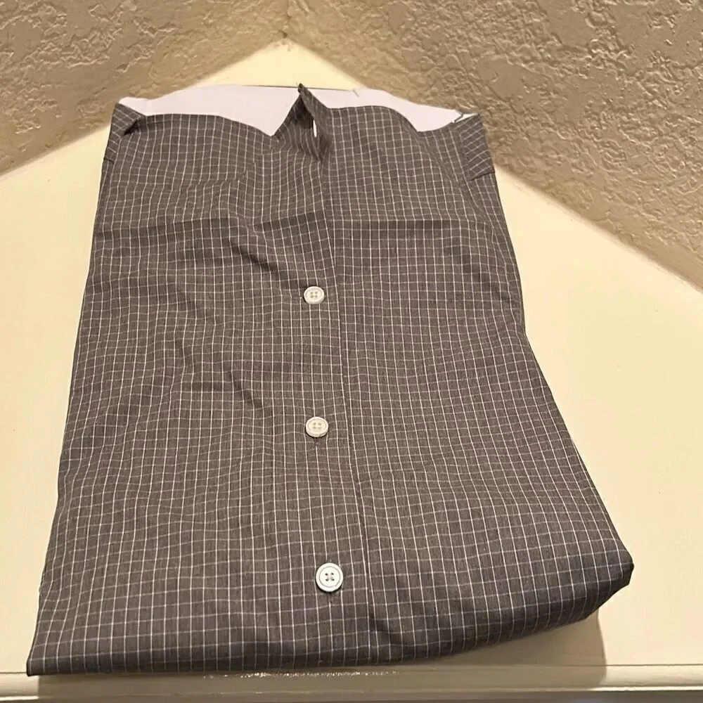 Banana Republic Men's S Wrinkle Resistant Dress Shirt Gray White Windowpane New